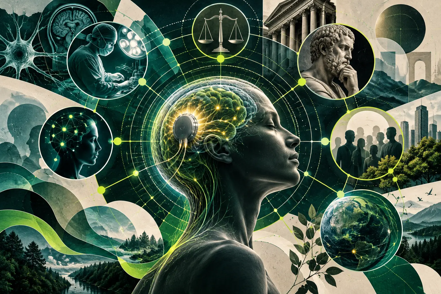 Editorial collage about neuroscience and society